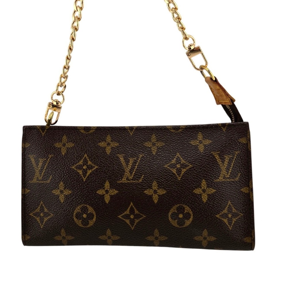 Louis Vuitton Monogram Pouch Brown Coated Canvas Zip Clutch Made in France - Picture 4 of 10